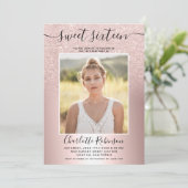 Metaal roos goud glitter ombre 3 foto's Sweet 16 Kaart (Staand voorkant)