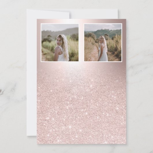 Metaal roos goud glitter ombre 3 foto's Sweet 16 Kaart (Achterkant)