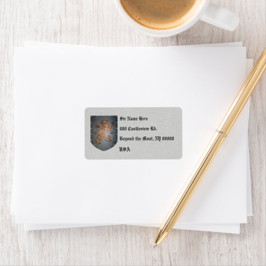 Metaal schild Medieval Lion Gray Parchment Etiket (Insitu)