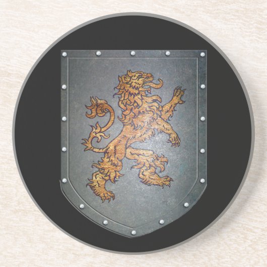 Metaal schild Medieval Lion Zandsteen Onderzetter (Voorkant)
