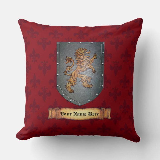 Metaal Shield Lion Red Kussen (Voorkant)