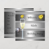 Metaal Silver Black 50th Birthday Mannen Kaart (Voorkant / Achterkant)