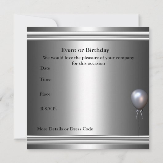 Metaal Silver Black 50th Birthday Mannen Kaart (Achterkant)