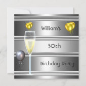 Metaal Silver Black 50th Birthday Mannen Kaart (Voorkant)