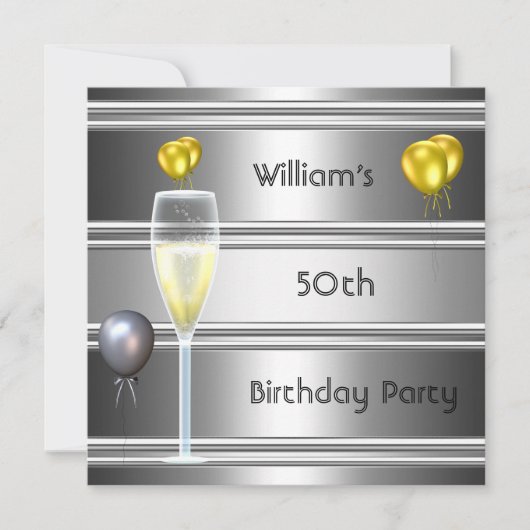 Metaal Silver Black 50th Birthday Mannen Kaart (Voorkant)