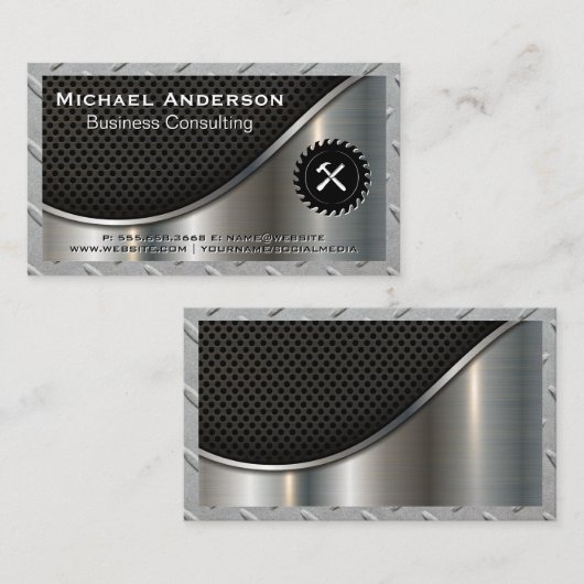 Metaal | Staal | Zauw en Hammer Visitekaartje (Voorkant / Achterkant)