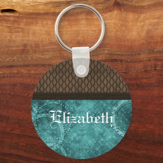 Metaal-tandwielkast-Sleutelhanger, Blauwgroen Sleutelhanger (Voorkant)