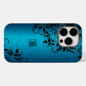metaal turquoise blauw met zwarte Floral Swirls C Case-Mate iPhone Case (Achterkant (horizontaal))