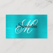 Metaal Turquoise Blauwe Folie Fancy Monogram Visitekaartje (Voorkant)