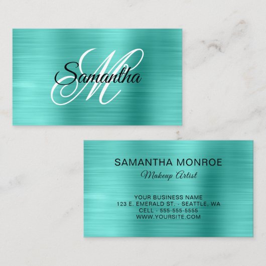 Metaal Turquoise Fancy Monogram Visitekaartje (Voorkant / Achterkant)