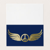 Metaal uitziende vredessymbool met vleugels visitekaartje (Buitenkant ongevouwen)