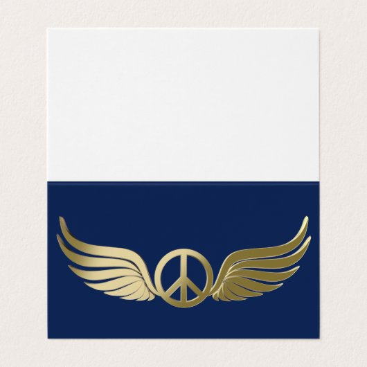Metaal uitziende vredessymbool met vleugels visitekaartje (Buitenkant ongevouwen)