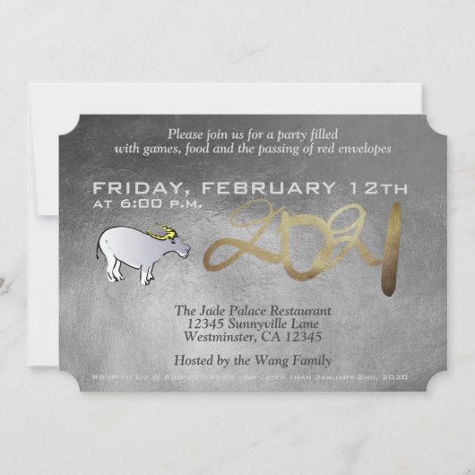 Metaal Vietnamees Chinees Os Jaar 2021 Uitnodiging (Voorkant)