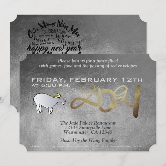 Metaal Vietnamees Chinees Os Jaar 2021 Uitnodiging (Voorkant / Achterkant)