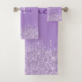 Metaal Violet Paarse Dripping Glitter Monogram Bad Handdoek (Insitu)