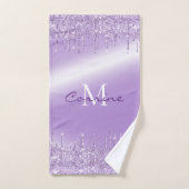 Metaal Violet Paarse Dripping Glitter Monogram Bad Handdoek (Handdoek)