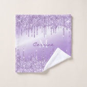 Metaal Violet Paarse Dripping Glitter Monogram Bad Handdoek (Wasdoekje)