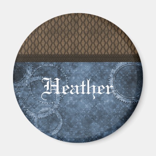 Metaal vistuig Steampunk Magnet, Blauw Magneet (Voorkant)