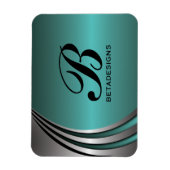 Metaal zilver blauwgroen, monogram aangepast magneet (Verticaal)