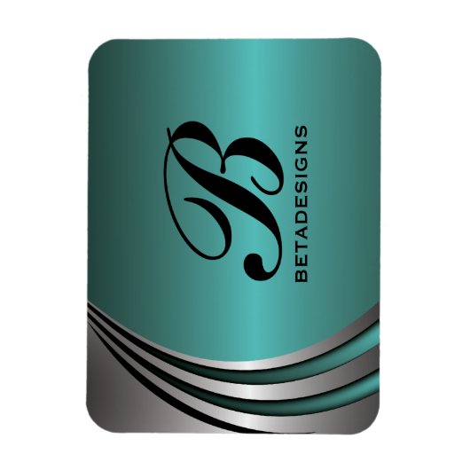 Metaal zilver blauwgroen, monogram aangepast magneet (Verticaal)