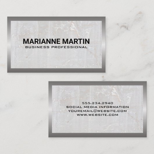 Metaal Zilver Geborsteld | Marmer Visitekaartje (Voorkant / Achterkant)