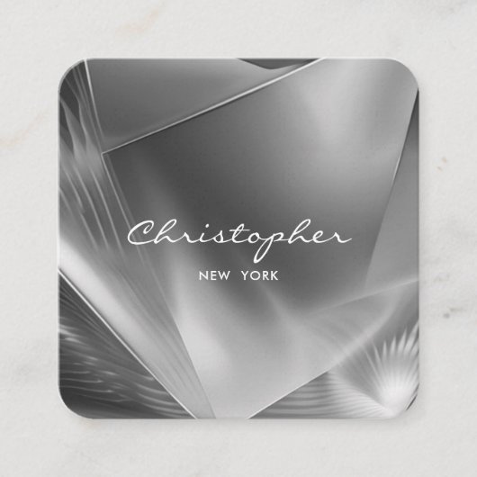 Metaal Zilver Geborsteld | QR-code & sociale media Vierkante Visitekaartje (Voorkant)