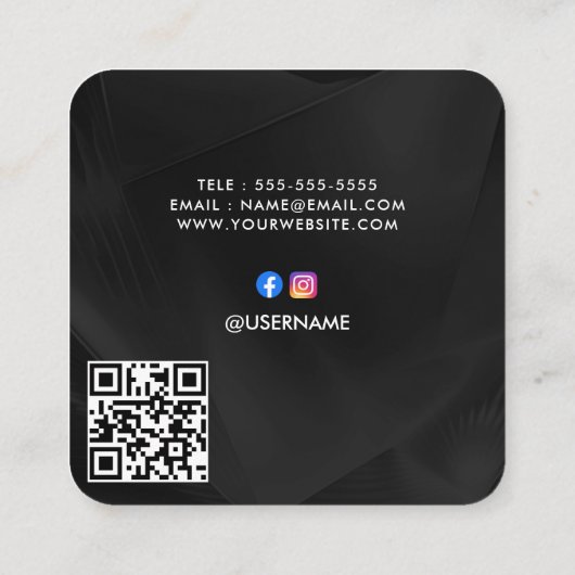 Metaal Zilver Geborsteld | QR-code & sociale media Vierkante Visitekaartje (Achterkant)