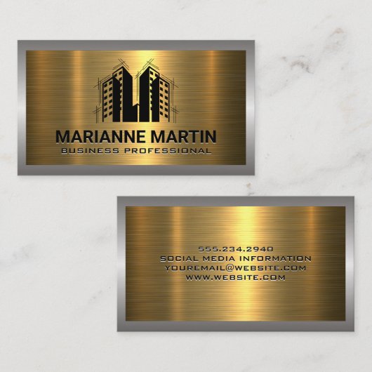 Metaal Zilver Goud Geborsteld | Onroerend goed Visitekaartje (Voorkant / Achterkant)