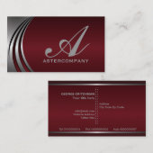 Metaal zilver grijs bordeauxrood, monogram bedrijf visitekaartje (Voorkant / Achterkant)