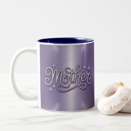 Metaal Zilver Moeder Paarse Mok (Met donut)