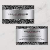 Metaal Zilver Roestvrij Staal & Bloemen Damasks Visitekaartje (Voorkant / Achterkant)