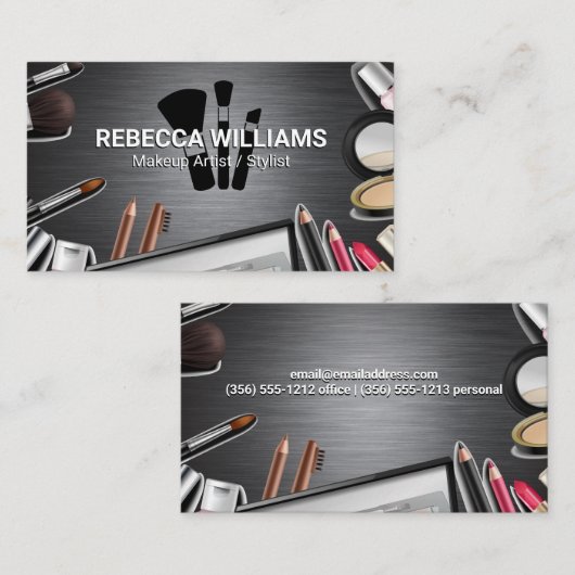 Metaal Zilvergeborsteld Visitekaartje (Voorkant / Achterkant)