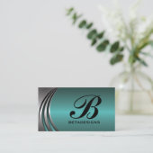 Metaal zilvergrijs blauwgroen, opvallend monogram visitekaartje (Staand voorkant)