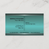 Metaal zilvergrijs blauwgroen, opvallend monogram visitekaartje (Achterkant)