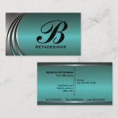 Metaal zilvergrijs blauwgroen, opvallend monogram visitekaartje (Voorkant / Achterkant)