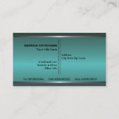 Metaal zilvergrijs blauwgroen, opvallend monogram visitekaartje (Achterkant)