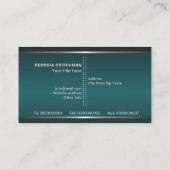 Metaal zilvergrijs, donker blauwgroen in het oog s visitekaartje (Achterkant)