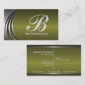 Metaal zilvergrijs, olijfgroen monogram visitekaartje (Voorkant / Achterkant)