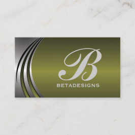 Metaal zilvergrijs, olijfgroen monogram visitekaartje