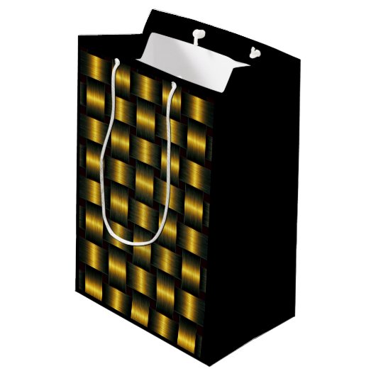 Metaal Zwart Goud Gift Bag Medium Cadeauzakje (Achterkant Gekanteld)
