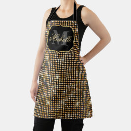 Metaal Zwart & Goud Glitter Glam Stippen Monogram Schort