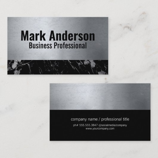Metaal | Zwarte marmer Visitekaartje (Voorkant / Achterkant)