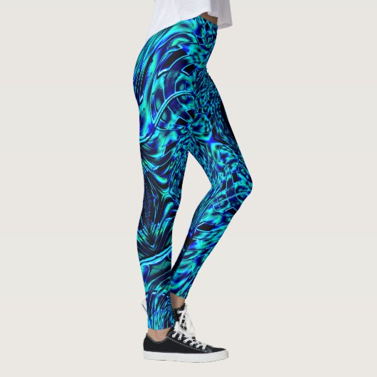 Metaalachtig effect met gekromd blauw en groen afb leggings (Rechts)
