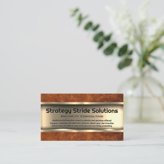 Metaalachtig Goud | Bruin Leer Visitekaartje