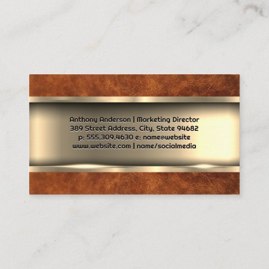 Metaalachtig Goud | Bruin Leer Visitekaartje (Achterkant)