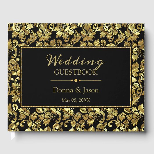 Metaalachtig goud damastpatroon gastenboek (Voorkant)