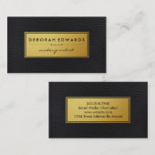 Metaalachtig goud- en leder- en bladetiket visitekaartje (Voorkant / Achterkant)