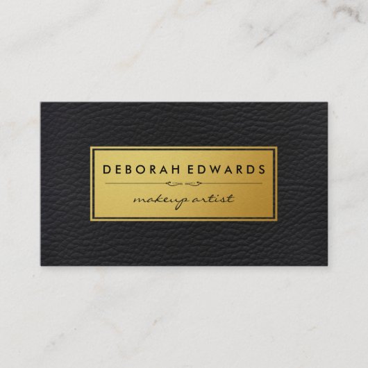 Metaalachtig goud- en leder- en bladetiket visitekaartje (Voorkant)