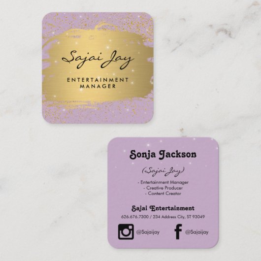 Metaalachtig Goud Geborsteld Paars en Glans Vierkante Visitekaartje (Voorkant / Achterkant)