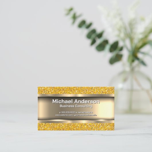 Metaalachtig Goud | Goud Glitters Visitekaartje (Staand voorkant)